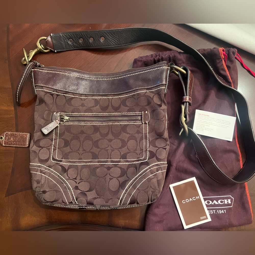 Coach Dark Brown Signature Crossbody Bag